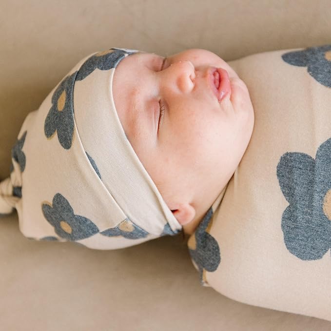 Copper Pearl Baby Beanie Hat Top Knot Stretchy Soft Gemma in Tan