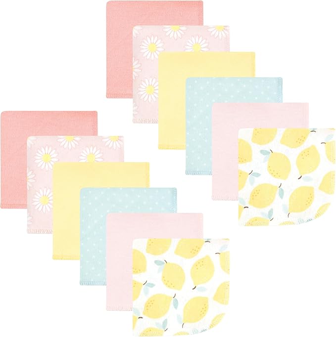 Hudson Baby Unisex Baby Flannel Cotton Washcloths, Lemon Daisy 12 Pack, One Size