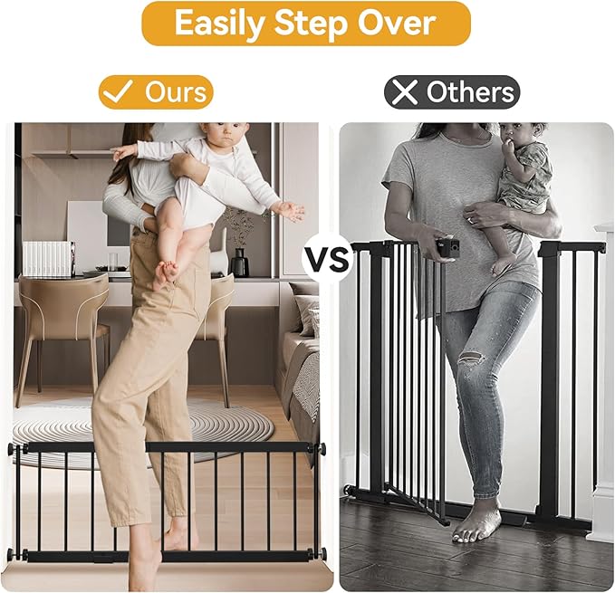 Dog Gate Indoor,18"-45" Adjustable Extra Wide Metal Short Dog Gate to Step Over, 10" Tall Small Pet Gate with 3 Extension Kits, Pressure Mounted for Doorways & Stairs Black