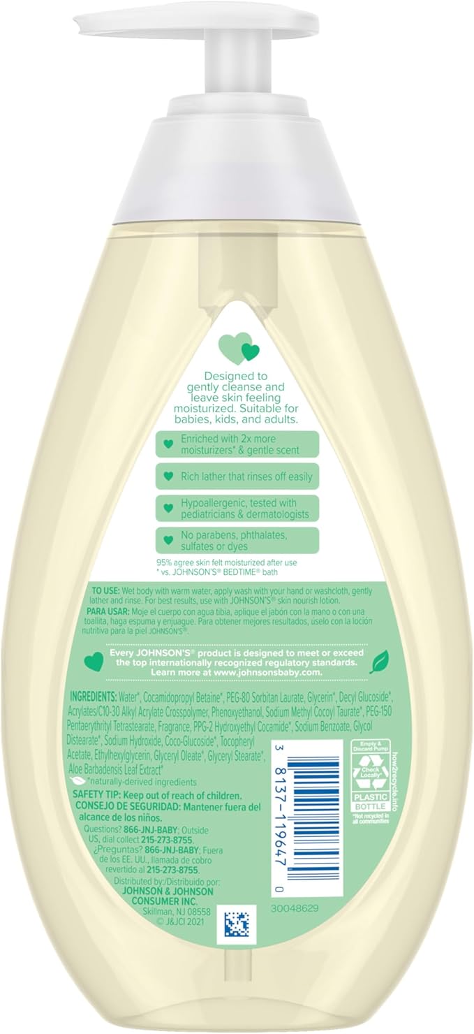 Johnson's Skin Nourishing Moisture Baby Body Wash with Aloe Scent & Vitamin E, Hypoallergenic & Tear Free Bath Wash for The Whole Family, Paraben- & Sulfate-Free, 20.3 fl. oz