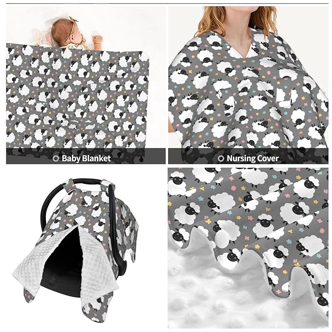Cute Sheep Lambs Baby Car Seat Canopy Nursing Cover for Newborn Car Seat Breastfeeding Covers Blanket Newborn Shower Gift