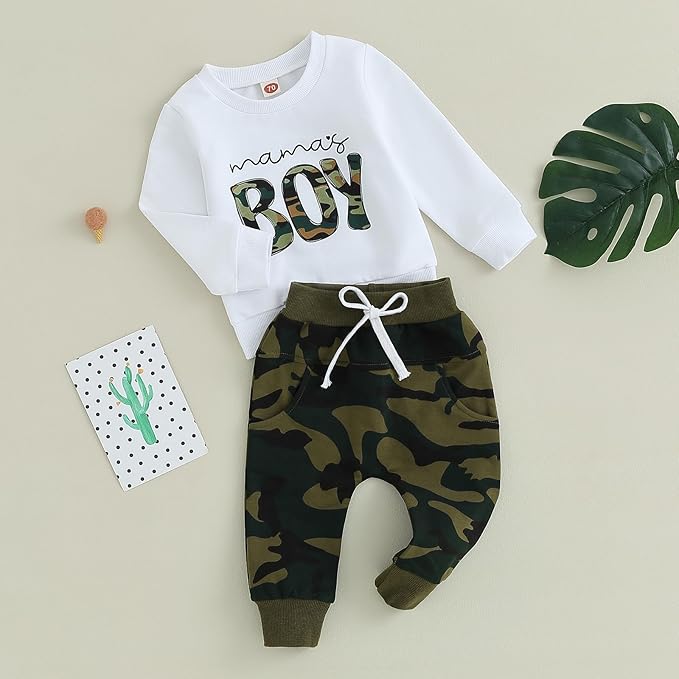 ZAXARRA Toddler Newborn baby boys Fall Outfits Long Sleeve Letter Print Sweatshirt Tops Pocket Pants Casual Clothing Sets