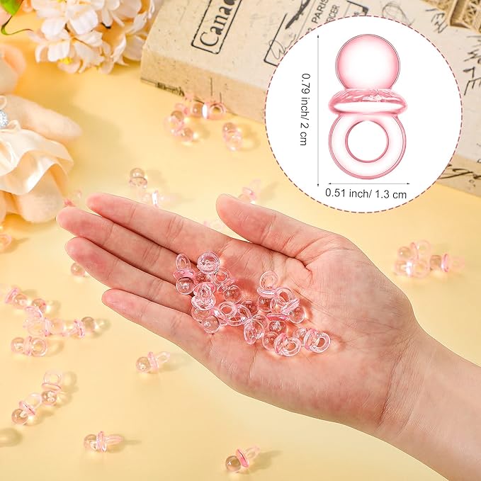 Roowest 51 Pcs Pacifier Hunt Baby Shower Games Include Wooden Hunt Sign and 50 Acrylic Mini Plastic Pacifiers for Baby Shower Game Decoration Gift Sets Gender Reveal Party Supplies