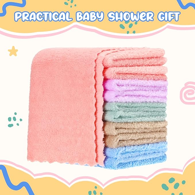 Handepo 100 Pack Baby Washcloths Bulk 10 x 10 Inch Microfiber Coral Fleece Baby Face Towels Absorbent and Soft Wash Cloths for Newborns Infants and Toddlers(Colorful)