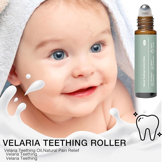 Teething Roller All Natural for Babies, Natural Gum Relief with Chamomile & Rose Oil, Gentle Massage Applicator for Soothing Infant Teething Pain, Essential Oil Massage Roller (3 PCS)