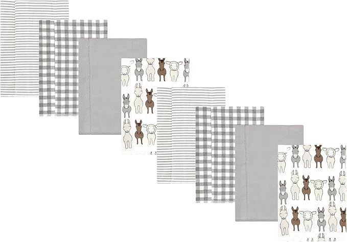 Hudson Baby Cotton Poly Flannel Burp Cloths Multipack, Farm Friends Cream 8-Pack, One Size