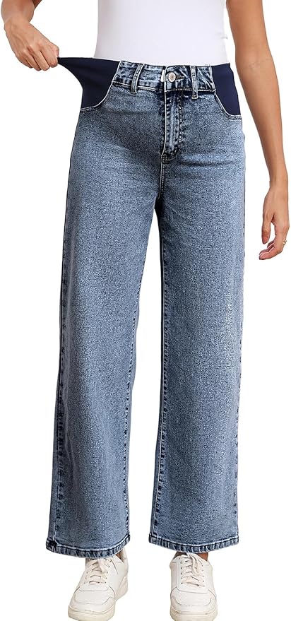 BLENCOT Maternity Jeans for Women High Waist Straight Leg Pregnancy Denim Pants with Pockets