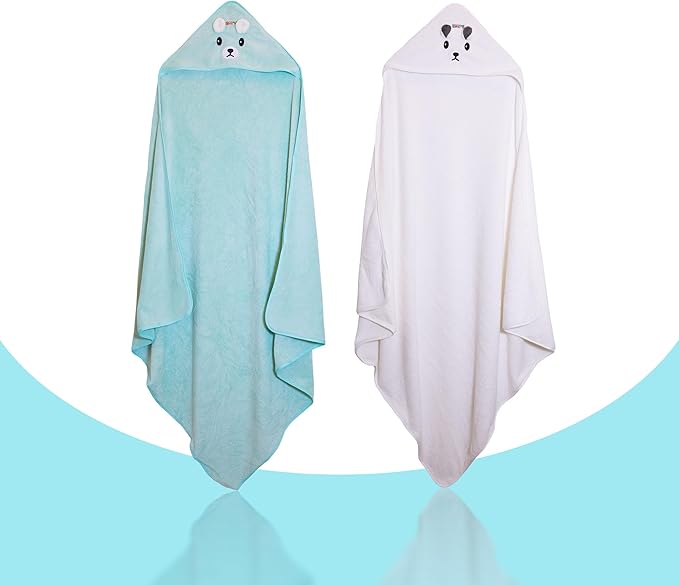 Ioly's Hooded Baby Bath Towels for Newborn Essentials 41" Set of 2 Towels with Hood for Kids Babies Toddler Infant (Large) Baby Towel Cosas para Bebes recien nacidos Bath Items (White and Green Aqua)