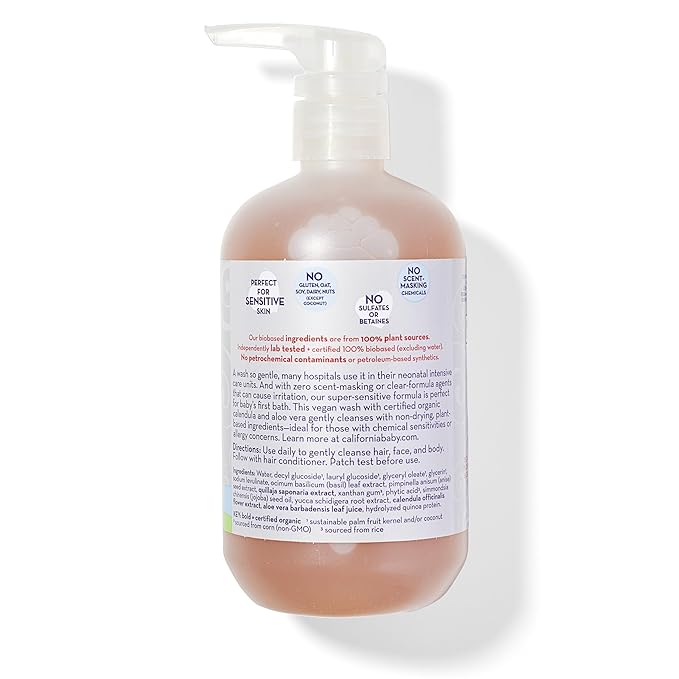 California Baby Super Sensitive Baby Shampoo and Conditioner Set | 100% Plant-Based Baby Bath Set | 19oz Unscented Body Wash + 8.5oz Conditioner |