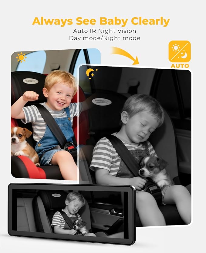 BM5 PRO Baby Car Camera for 2 Kids, 7.2" 1080P Dual Channel Display for Car Seat, Easy Installation with 2 IR Night Vision Cameras, Rear Seat Safety for Babies and Pets
