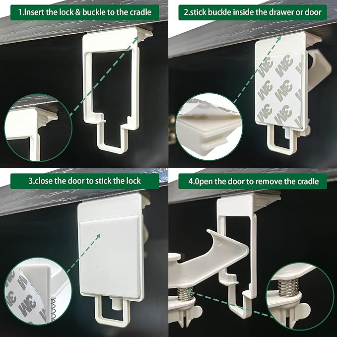Vmaisi 24 Pack Cabinet Locks Child Safety Latches - Baby Proofing Cabinets Drawer Lock with Adhesive Easy Installation - No Drilling or Extra Screws (White)