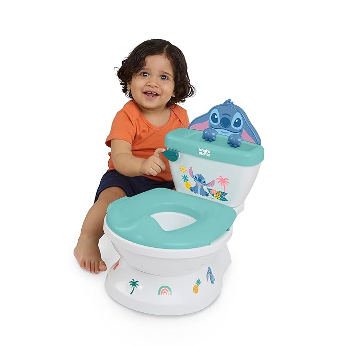 Bright Starts Disney Junior Stitch My Size Potty Training Toilet, Toddler Potty Chair with Flushing & Cheering Sounds, Removable Seat with Splash Guard & Handles, Ages 18+ Months, Up to 50 lbs