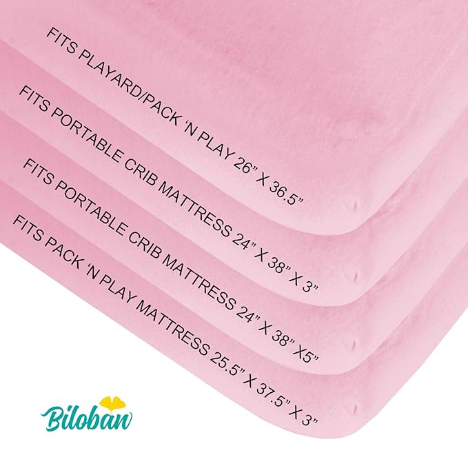 Biloban Pack and Play Sheets Fitted, 2 Pack Pack and Play Sheet Fits for Graco Pack n Play Mattress, Neutral Playard Sheets for Baby Boys and Girl, White & Pink