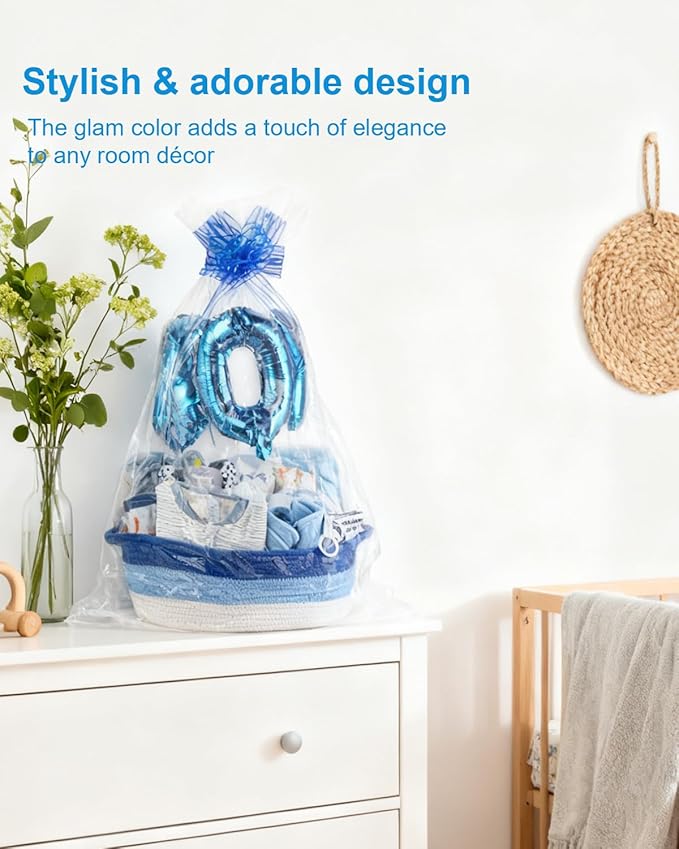 22-Pcs Baby Boy Gift Basket Set, Blue (0-12M Newborn) | Premium Baby Shower Gifts for Boys: Newborn Essentials Set in Woven Basket with Balloon & Bow, Ultimate Welcome Baby Package