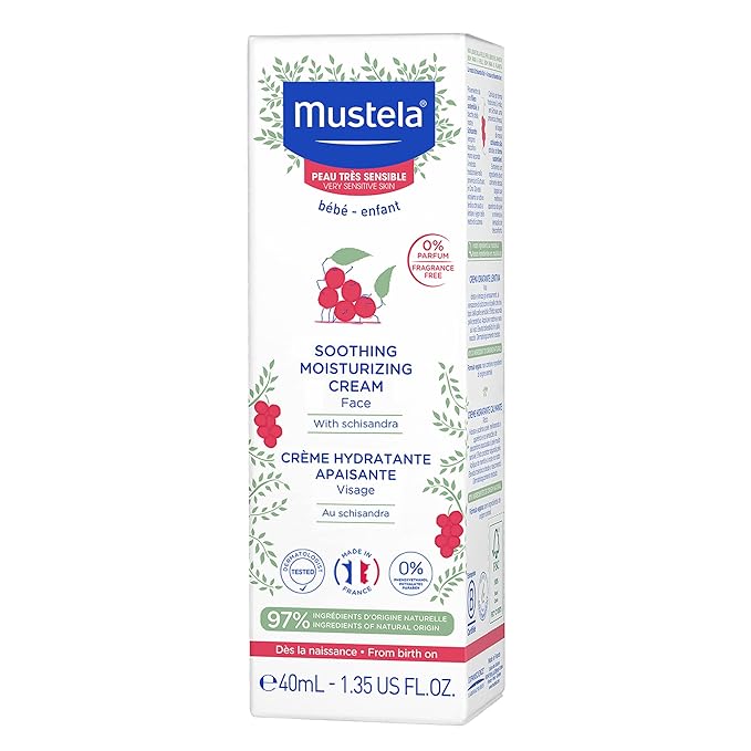 Mustela Baby Soothing Moisturizing Cream - Face Moisturizer for Very Sensitive Skin - with Natural Avocado & Schizandra Berry - Fragrance-Free - 1.35 fl. oz.