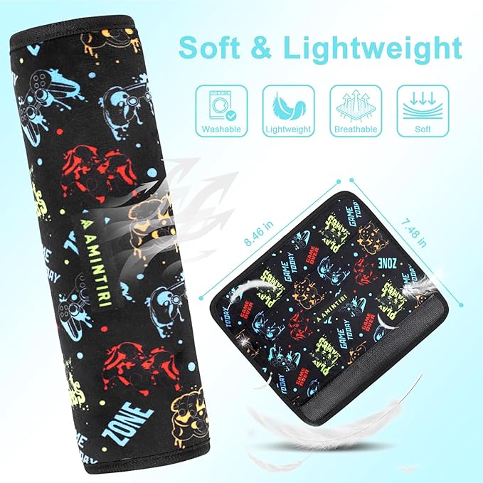 Seat Strap Shoulder Pads for Kids, Seat Belt Cover for Children, Soft Furry Seat Belt Cushion for Travel, Cartoon Car Seat Belt Pad Cover for Boys and Girls. (Radio Game)