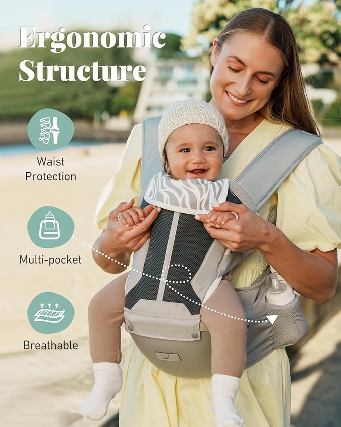 Baby Carrier, MOMTORY Safety-Certified 6-in-1 Baby Carrier with Hip Seat, Plus Size Friendly, Detachable Baby Holder Carrier Newborn to Toddler, Soft Ergonomic Toddler Support Carrier for 7-50lbs