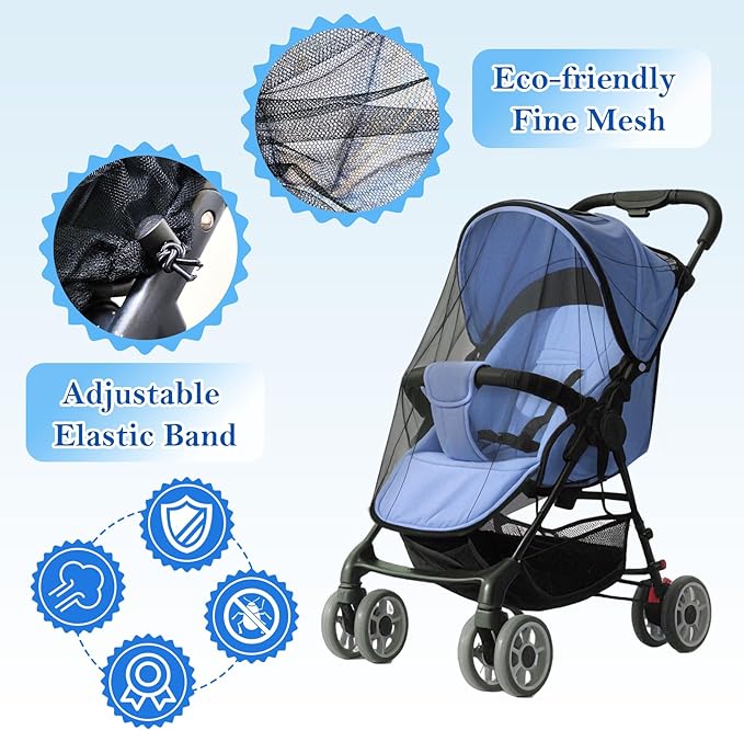 South to East Mosquito Net for Stroller, Baby Bug Netting with Storage Bag, Breathable & Portable Mosquito Nets for Strollers, Car Seat, Bassinet, Cradle, Playard, Travel Mini Crib (Black)