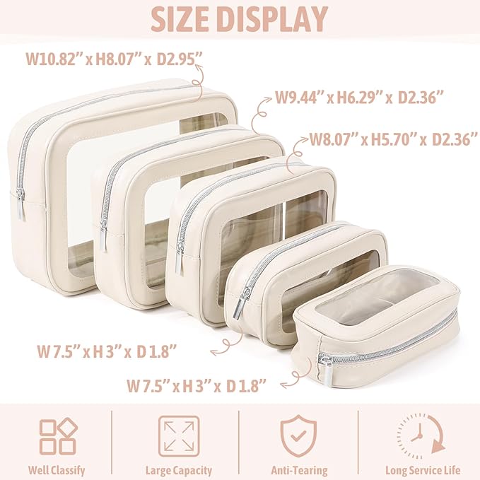 5PCS Diaper Bag Organizer Pouch Set, TSA Approved Toiletry Bag，Clear Waterproof TPU Makeup Bag Set Travel Organizer Bags for Women and Kids Valentines Day Gifts