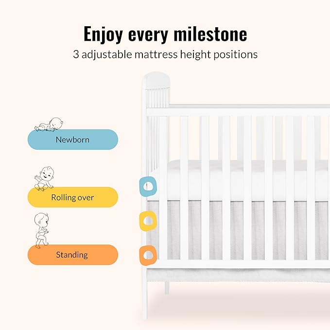 Dream On Me Anna 3-in-1 Convertible Full-Size Baby Crib & Changer with Storage in White, GreenGuard Gold & JPMA, Pinewood, Converts to Day & Toddler Bed, 3 Mattress Heights, 1″ Changing Pad