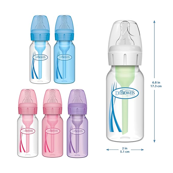 Dr. Brown's Anti-Colic Baby Feeding Set with Slow Flow Nipples, Travel Caps, Silicone Pacifier - Pink (Pack of 12)