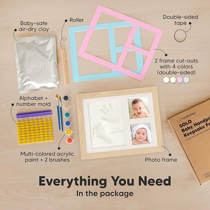 Baby Hand and Footprint Kit - Quick Dry Clay Baby Footprint Kit, Pets Paw, Newborn Keepsake Picture Frame for Boys, Girls, Personalized New Mom Gifts for Shower & Registry, Grandparents (Ash Wood)