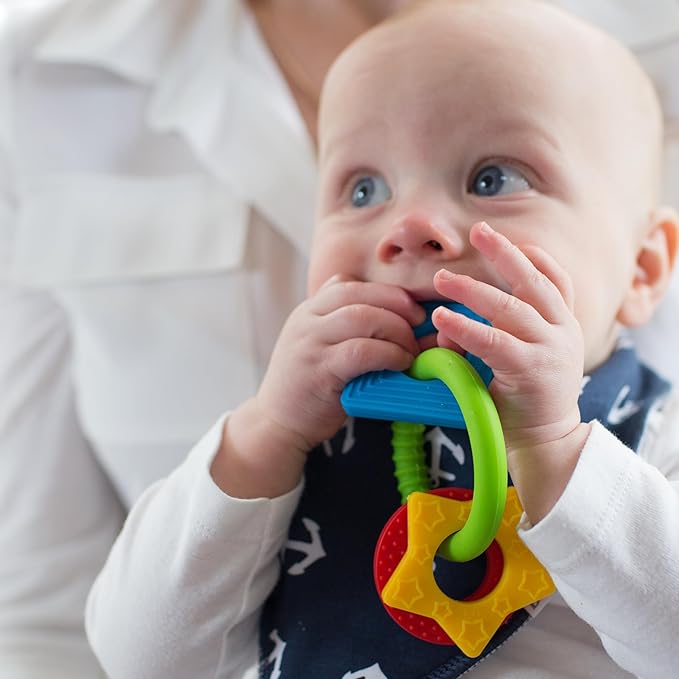Dr. Brown's Learning Loop Baby Teether Ring, Multiple Shapes and Textures, 100% Silicone, BPA-Free, 3m+