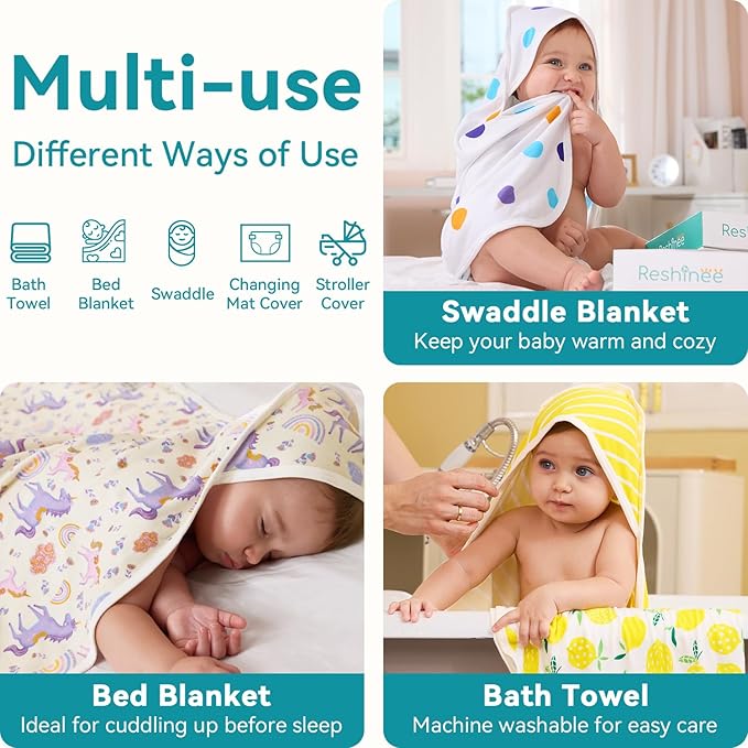 2 Pack Baby Hooded Towel,Viscose for Bamboo Baby Bath Towels Soft for Newborn, Baby Girls Shower Gifts, Bath Essential for Toddlers Girls (Unicorn, 29”x 29”)