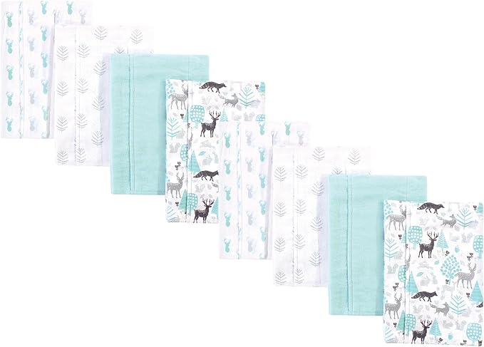 Hudson Baby Cotton Poly Flannel Burp Cloths Multipack, Linocut Woodland Neutral 8-Pack, One Size