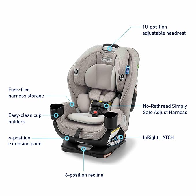 Graco Extend2Fit 3-in-1 Convertible Baby Car Seat, Rear and Forward Facing, Adjustable Extension Panel for Extra Legroom, Ashten