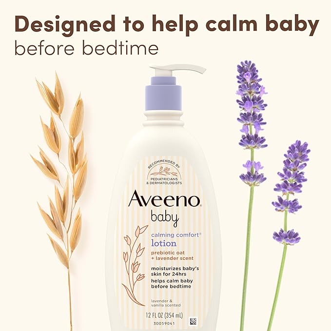 Aveeno Baby Calming Comfort Moisturizing Body Lotion with Relaxing Lavender & Vanilla Scents, Non-Greasy Baby Lotion, Nourishing Prebiotic Oatmeal, & No added parabens 12 fl. oz