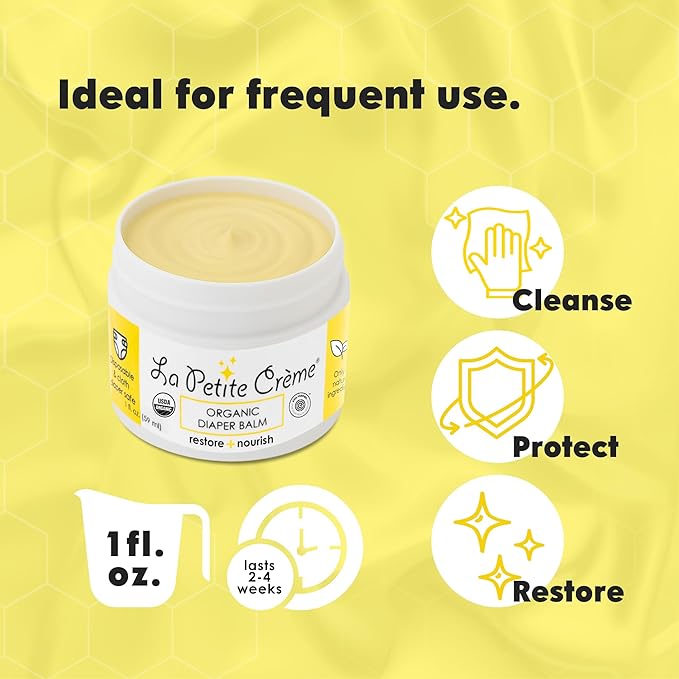 La Petite Creme French Organic Diaper Balm (1 oz) - Healing & Nourishing Diaper Cream - Gentle & Safe Liniment Baby Lotion - USDA Certified Organic - Baby Essentials for Newborn
