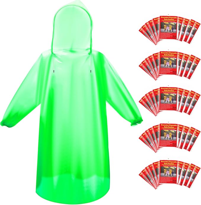 6 & 20 & 50 Pack Disposable Rain Ponchos for Adults/Youth, Waterproof PE Raincoats with Drawstring, Camping/Emergency