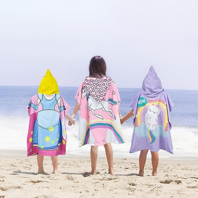 Hooded Kids Beach Towels - Toddler Bath Towel Girls Boys Swim Cover-ups for Ages 4 to 10 Kids Pool Towels Quick Dry Lightweight Soft Microfiber Poncho 30x30 (Princess Dress Blue)