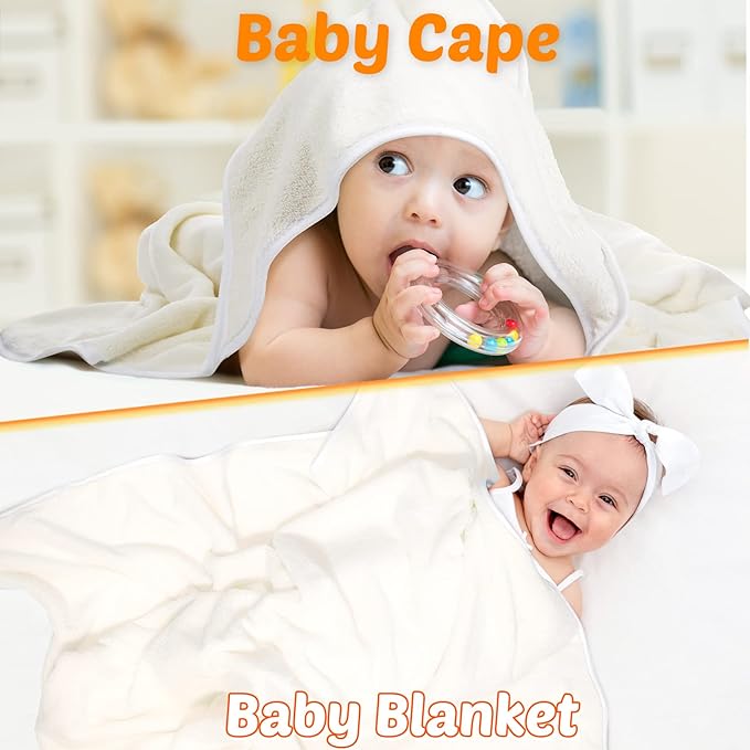 Reginary 4 Pack Baby Hooded Towels Coral Fleece Baby Bath Towels 30 x 30 Inch Soft Absorbent Hooded Bath Blanket for Newborn Toddler Infant Boy Girl Shower Gift Supplies (White)