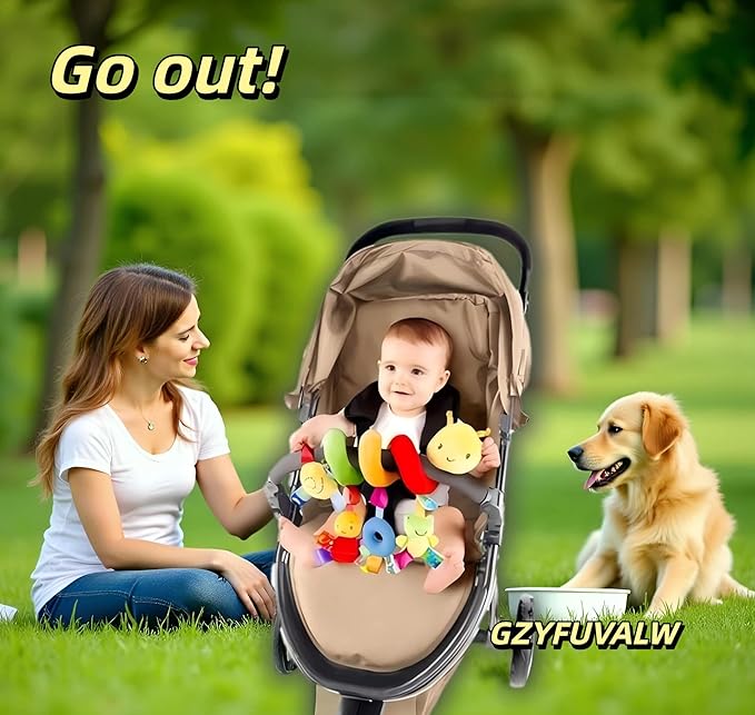 Car Seat & Stroller Toy_Infant Toys Baby Sensory Interaction Cartoon Toys with Ringing Bells_Hanging or Wrapping Around The Infant Bed or Strollea