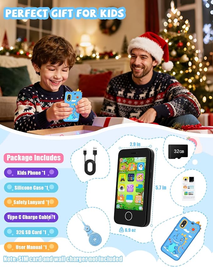 Kids Smart Phone for Girls - Safest Phone for Kid & Teens, Talk & Text - Kids Cell Phone Toy, 4.2'' Touchscreen, Dual Cameras, Games, 32GB Card (Sky Blue)