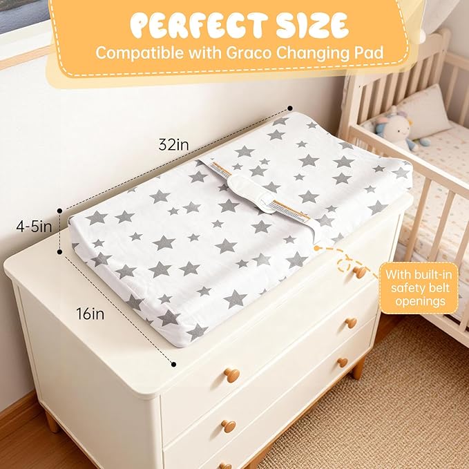 Changing Pad Cover Compatible with Graco, Diaper Changing Table Pad Cover, Made of Ultra Soft Jersey Material Cotton, Comfortable for Every Diaper Change, Easy to Clean