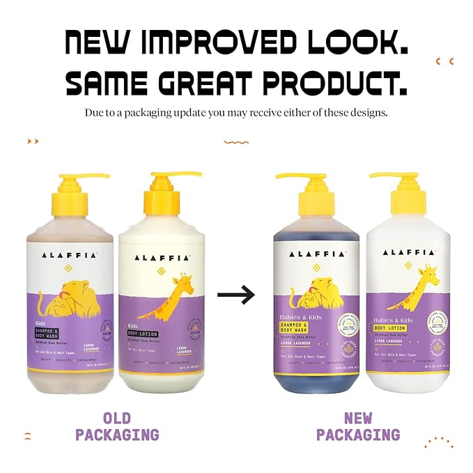 Alaffia Babies and Kids Shampoo & Body Wash (16oz) and Body Lotion (16oz) - Gentle Everyday Bath Essentials for Delicate Skin/Hair- Paraben & Sulfate Free - Natural Plant-Based Lemon Lavender Scent