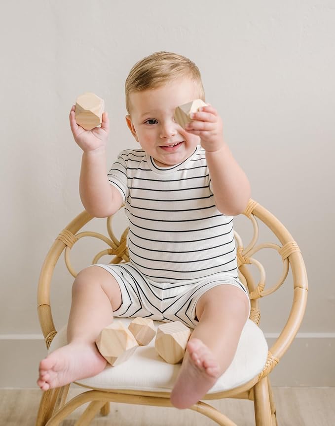 moimoln Stripe Pajamas Set 12M-8Y Ribbed Unisex Baby & Toddler, Soft Viscose, Snug-Fit, Everyday Sleepwear