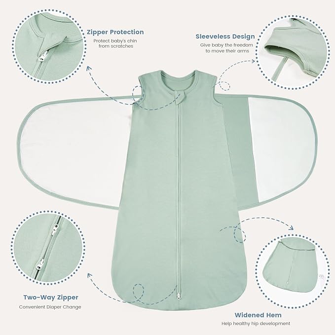 ZIGJOY Baby Swaddle Sleep Sack, 1.0 TOG Sleep Sack Swaddles for Newborns & infant 6-12 Months 100% Cotton Baby Wearable Blanket for Newborn Registry Essentials Green&Rabbit Flower
