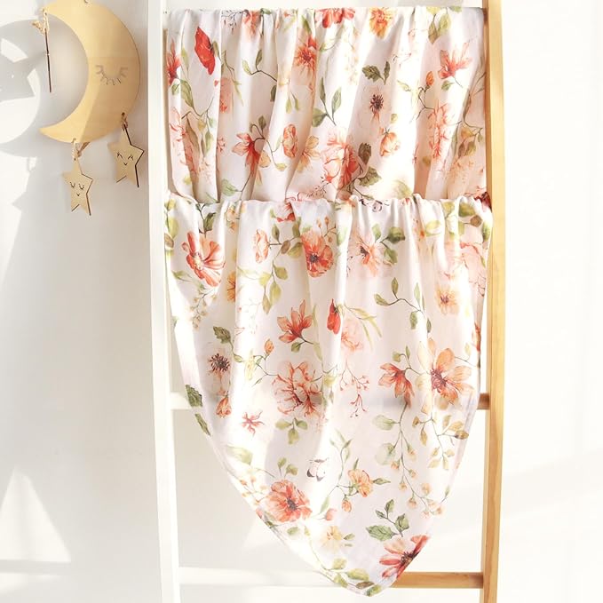 LifeTree Baby Swaddle Blankets, Boys Girls Muslin Swaddling Wrap Receiving Blanket for Newborn, 70% Viscose from Bamboo and 30% Cotton, Large 47" x 47", Butterfly Floral and Pink