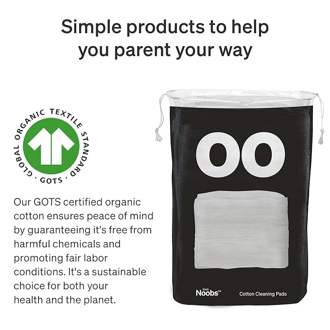 Baby Cotton Pads for Diaper Change by LoveNoobs, 720 Count, Ultra Soft 100% Organic Extra Large Cotton Pads for Baby Sensitive Skin, Lint-Free, Premium Jumbo Size, GOTS Certified