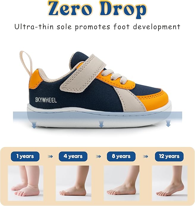 SKYWHEEL Toddler Wide Toe Box Barefoot Shoes Boys Sneakers Kids Tennis Shoes Comfort Lightweight Zero Drop Walking Shoe for Indoor/Outdoor Play