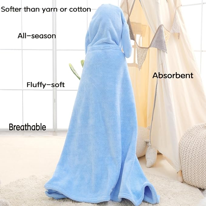 Toddler Bath Towel Baby Towels with Hood 27.5"X55" Ultra Absorbent Soft Bathrobe Blanket Kids Shower Towel for Girls and Boys(Sky Blue)