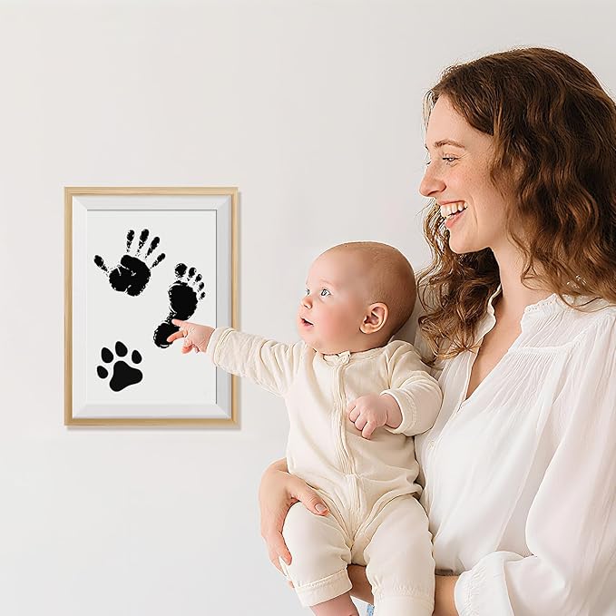 4pc Large Baby Hand and Footprint Kit– Inkless Clean Touch Ink Pad for Keepsake Footprints, Paw Prints, Mess-Free Ink Pad for Newborns and Pets with 16 White Cards(Jet Black.L)