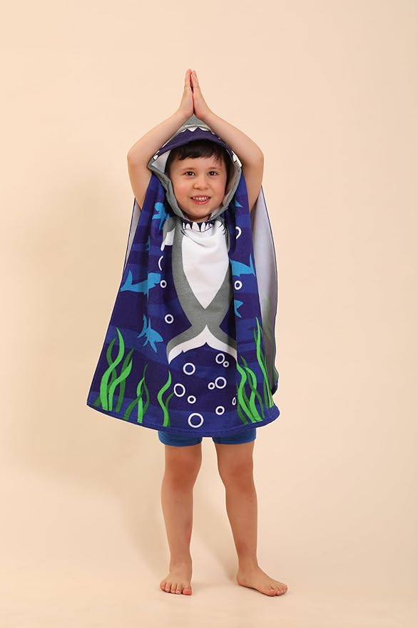TEHALK Shark Hooded Towels for Kids/Boys/Girls/Toddler, Towel Robes/Wearable Towels for Kids 2-10, Poncho Beach Towels for Swimming/Pool