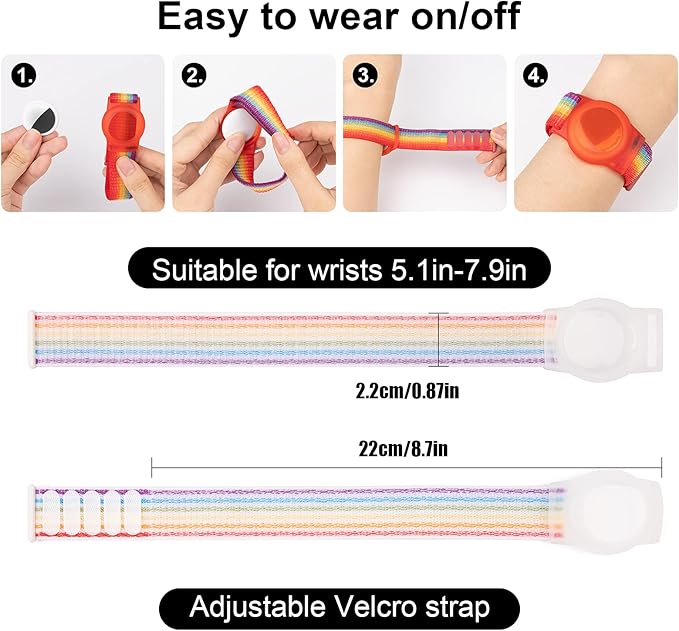 Kids Wristband Compatible with Apple AirTag, Protective Case for Air Tag GPS Tracker Holder with Nylon Bracelet, Adjustable Anti Lost Watch Band for Toddler Child Elder(Rainbow A)