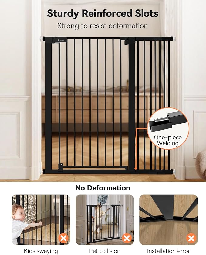 COMOMY 42" Extra Tall Baby Gate for Stairs Doorways, Fits Openings 29.5" to 43.3" Wide, Auto Close Sturdy Safety Dog Gate for House, Pressure Mounted Easy Walk Through Pet Gate with Door, Black