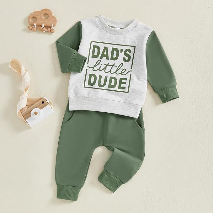 MoZiKQin Baby Boy Fall Clothes Letter Print Crewneck Sweatshirt Top Elastic Pants Set Infant Toddler Winter Outfits